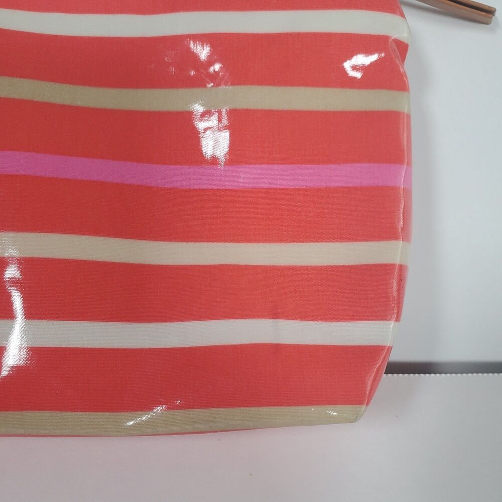 Tory Burch Women’s Cosmetic Bag Poppy Red Striped Brigitte Case Zip Log 5x9.25" - Picture 6 of 12